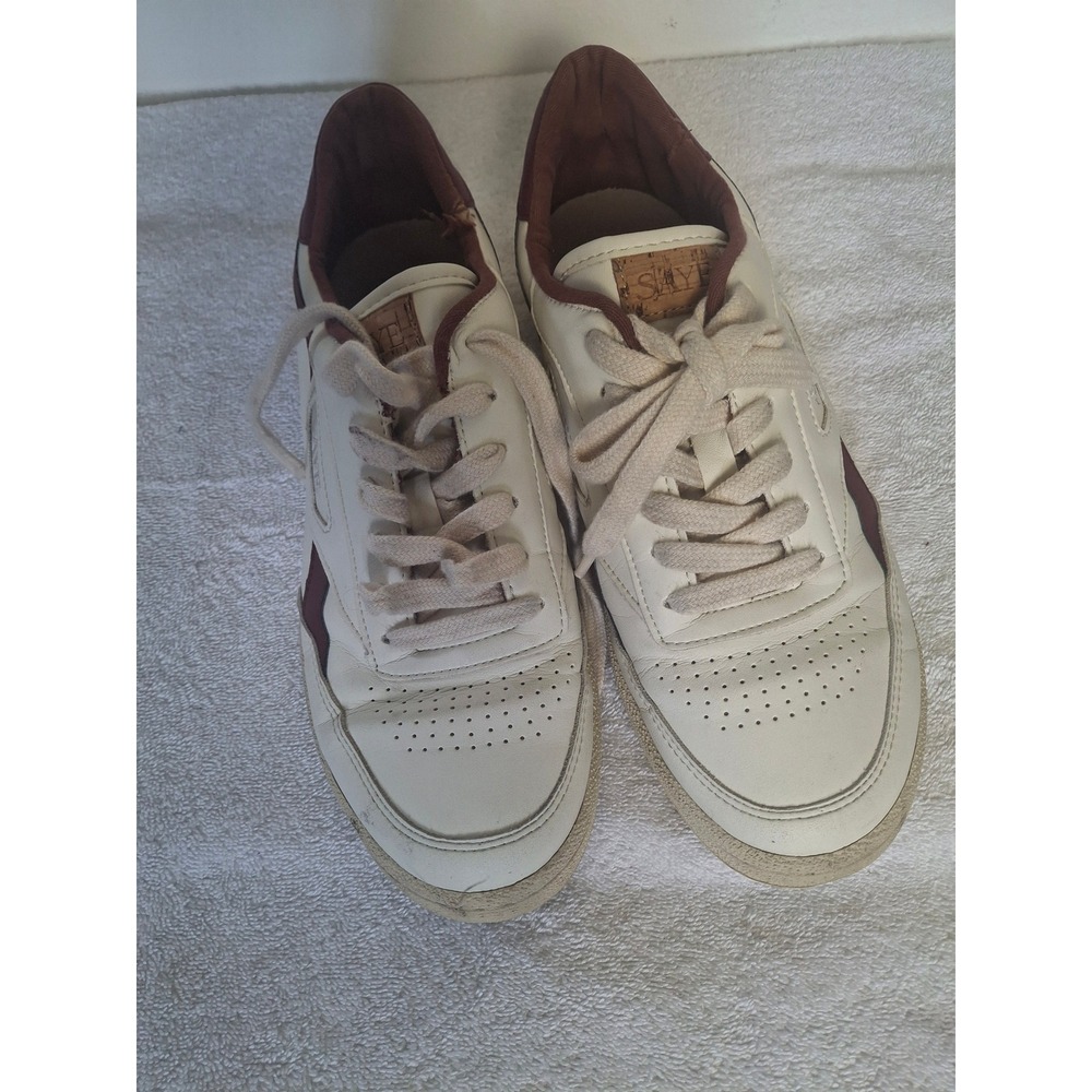 Saye Modelo '89 Vegan Leather Sneakers Cream Burgundy Low Top Mens 7.5 Womens 9